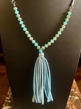 Turquoise Beaded Tassel Necklace - Brand: